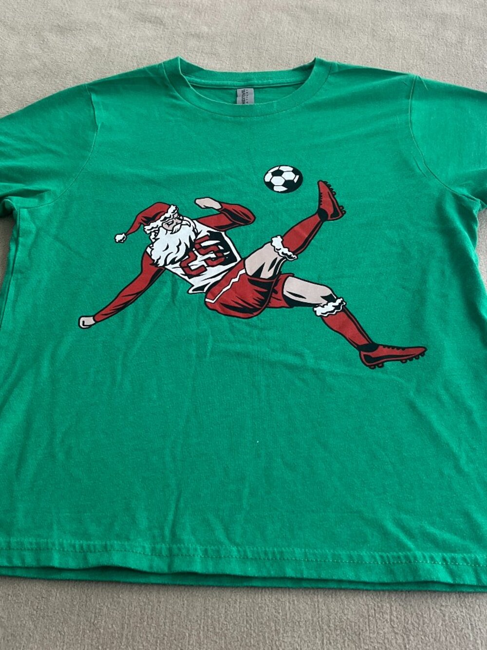 Next Level Apparel Boys/Girls Green Santa Soccer Short Sleeves Tee Size M